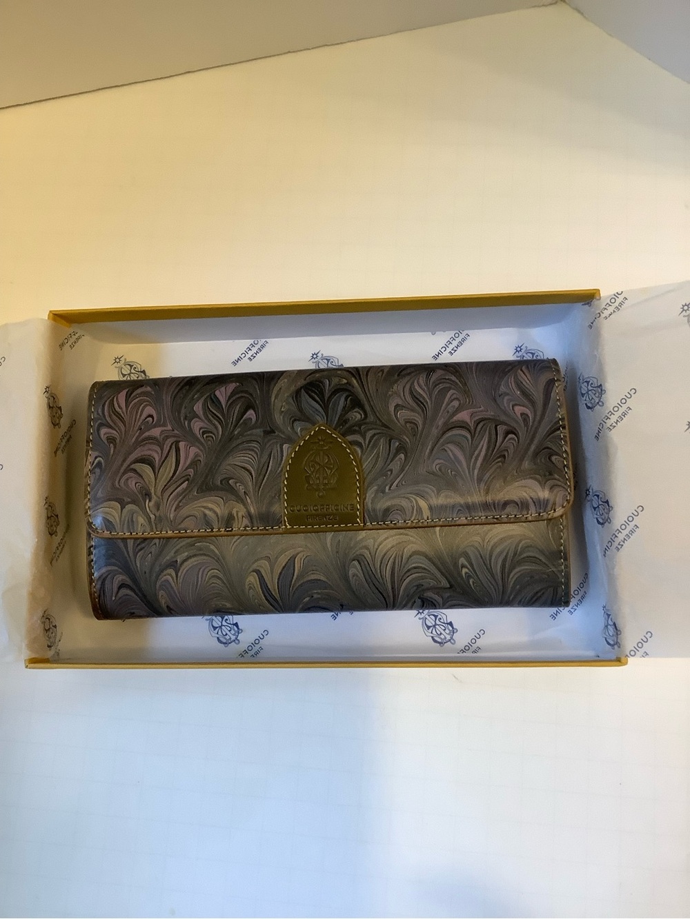 Marbled Gray & Purple Women's Wallet with Olive Leather Trim